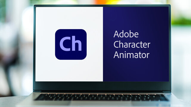Laptop computer displaying logo of Adobe Character Animator