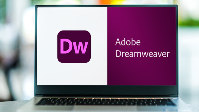 Laptop computer displaying logo of Adobe Dreamweaver