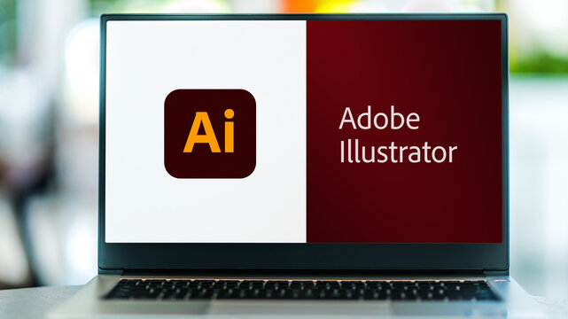 Laptop computer displaying logo of Adobe Illustrator