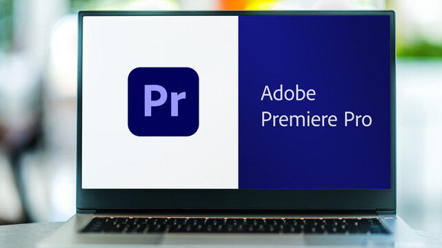 Laptop Computer Displaying Logo Of Adobe Premiere Pro