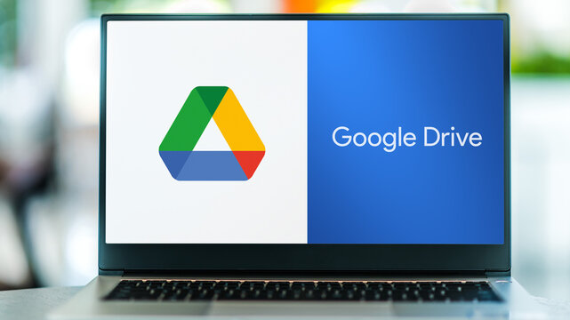 Laptop computer displaying logo of Google Drive