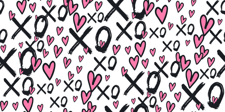 Xoxo Brush Lettering Signs Seamless Pattern Grunge Calligraphiv