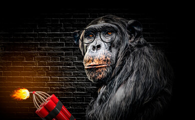 gorilla holding dynamite color illustration 