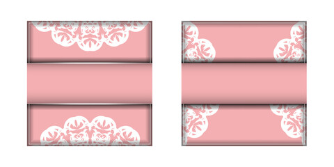 Fototapeta premium Template Congratulatory leaflet in pink color with mandala white ornament for your congratulations.