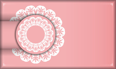 Baner pink with mandala white pattern and place for text