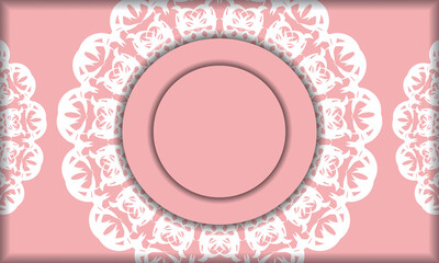 Pink banner with mandala white ornament and place for text