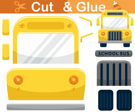 School Bus Cartoon. Education Paper Game For Children. Cutout And Gluing