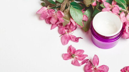 concept of spa treatments. cosmetic beauty product with natural ingredient and flower. Copy space
