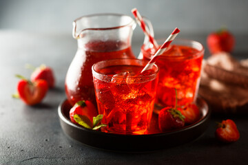 Refreshing strawberry drink served for two