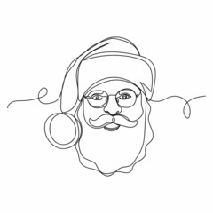 Continuous one line drawing of old Santa Claus christmas new year concept in silhouette on a white background. Linear stylized.