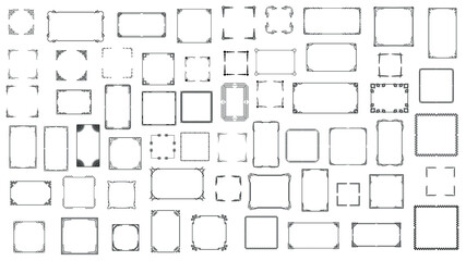 Big Set Black Simple Line Frame Collection Doodle Square Floral Frame Elements Vector Design Style Sketch Isolated Illustration For Banner