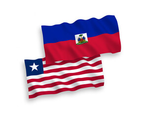 Flags of Republic of Haiti and Liberia on a white background