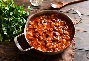 Cowboy beans in cooking pan