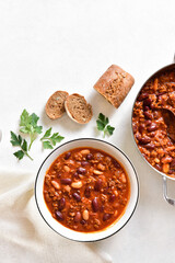 Cowboy beans with ground beef, jalapeno and bacon