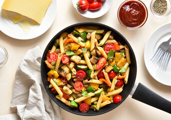 Penne pasta with roasted vegetables