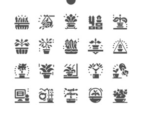 Plants in pots. Potted grass. Favorite flower. Cactus. Gardening and home decor. Vector Solid Icons. Simple Pictogram