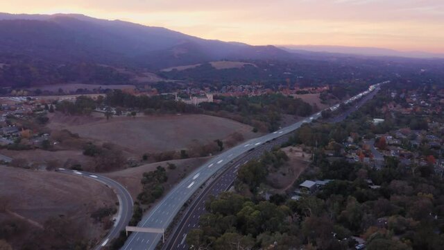 Aerial Hyperlapse of Interstate 280 in Silicon Valley, Los Altos, California, USA