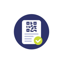 document with qr code icon, flat vector