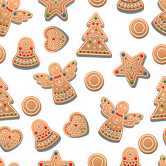 Seamless background. Ginger cookie. Vector illustration of gingerbread.
