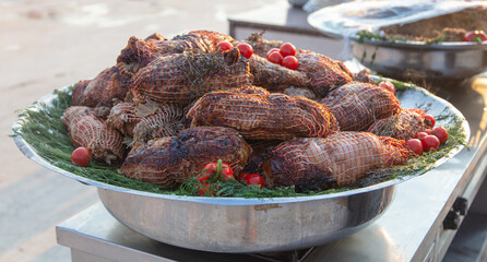 Fried meat in the kitchen