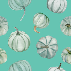 Watercolor pumpkins fall seamless pattern. It is perfect for thanksgiving cards or posters