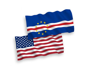 Flags of Republic of Cabo Verde and America on a white background