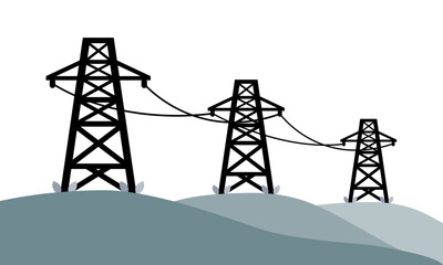Electric poles to transmit electricity on mountain hill icon flat vector design.