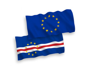 Flags of European Union and Republic of Cabo Verde on a white background
