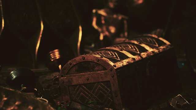 treasures in a dark cave with coins diamonds and gold