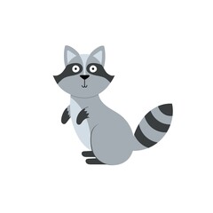 Cute raccoon in cartoon style. Isolated element. Print with a forest character for kids. Vector illustration