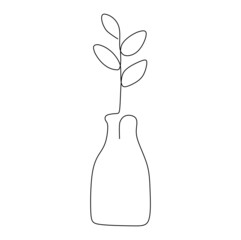 Simple flower in the bottle icon drawing. Minimalist contour drawing. One line artwork