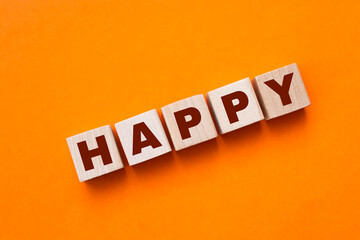 Obraz premium Happy Word Written on Wooden Cubes