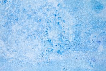 watercolor blue abstract art handmade diy painting on textured paper background. watercolour backdrop. painted frosty ice cold surface with broken lines and spots