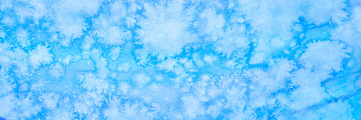watercolor blue abstract art handmade diy painting on textured paper background. watercolour backdrop. painted frosty ice cold surface with cloud spots
