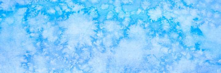 watercolor blue abstract art handmade diy painting on textured paper background. watercolour backdrop. painted frosty ice cold surface with cloud spots