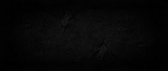 panorama black concrete background wall, abstract grunge loft texture