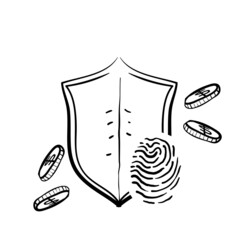 hand drawn doodle shield fingerprint money illustration vector isolated