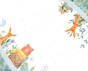 かわいい春の北欧風花柄と動物のパターンイラスト素材 Animal Poster Anim Melchi