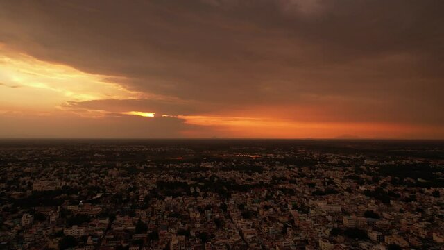 Aerial view of sunset on the cityscape