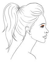 woman's face from the side, with her hair tied back