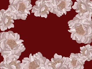 Sfondo rosso scuro cornice floreale peonie rosa 
