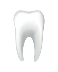 White shining human tooth. Dental medical icon. Stomatology clinic symbol. Teeth protection, oral or tooth care. Teeth restoration