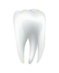 White shining human tooth. Dental medical icon. Stomatology clinic symbol. Teeth protection, oral or tooth care. Teeth restoration