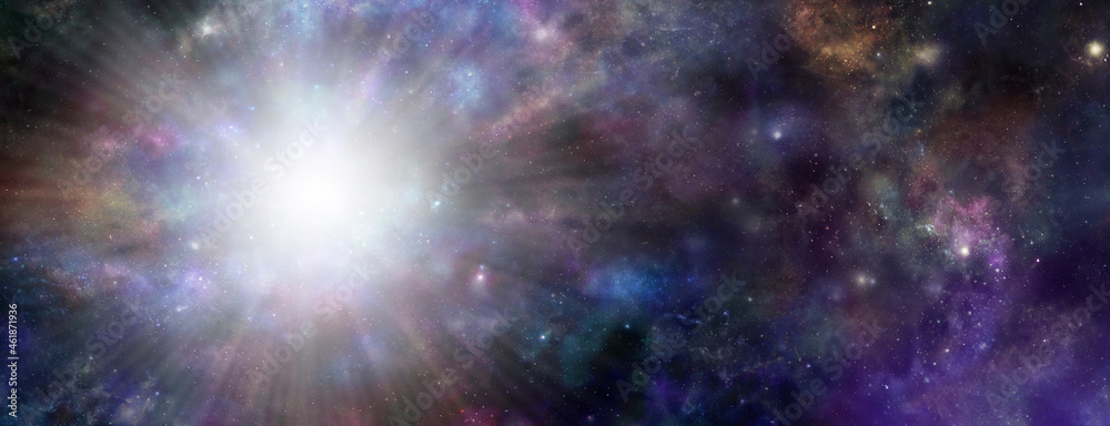 Wall mural phenomenal deep space light event - celestial dark blue outer space night sky background with a mass