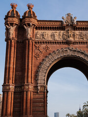 Monument in Barcelona. The arc de triomphe in the center of barcelona. triumphal arch close up. Arc...