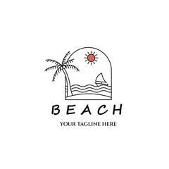 beach line art logo design tropical
