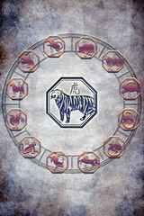 chinese horoscope with all signs and the symbol of tiger in center like china astrology concept and the year of tiger