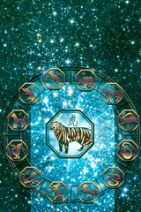 chinese horoscope with all signs and the symbol of tiger in center like china astrology concept and the year of tiger