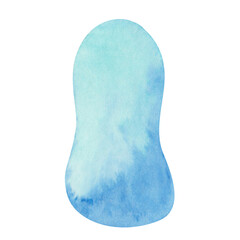 Watercolor illustration hand painted blue stain, turquoise splash of water, snow ornament abstract isolated on white. Winter and summer clip art element for design postcard, poster, background