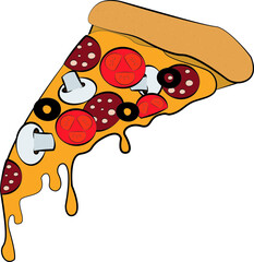 slice of pizza with pepperoni cheese tomatoes mushrooms and olives